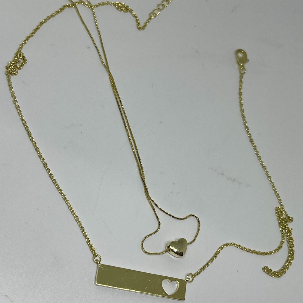 Real Simple Style Gold Bar and Heart Necklaces - Lot of 2 items